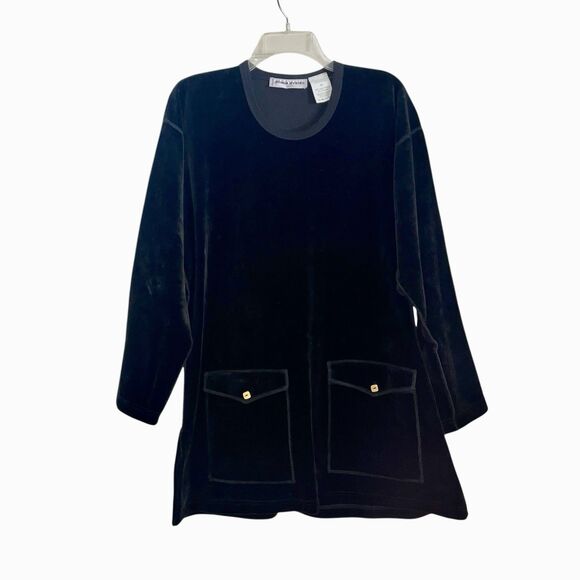Sonia Rykiel Paris XL Black Y2k Velvet A Line Mini Dress w/ Front Pockets 90s - Picture 2 of 5